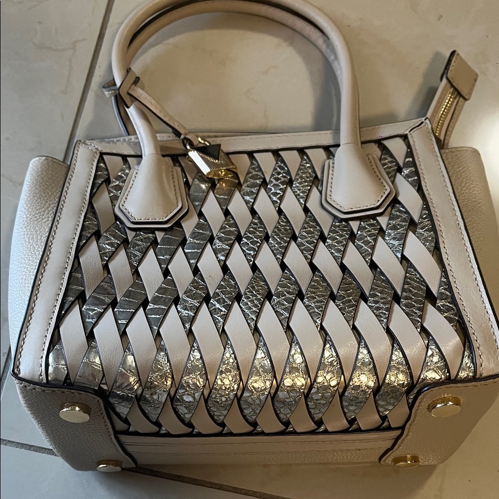 MK Elegant Cream and Silver Women's Handbag
